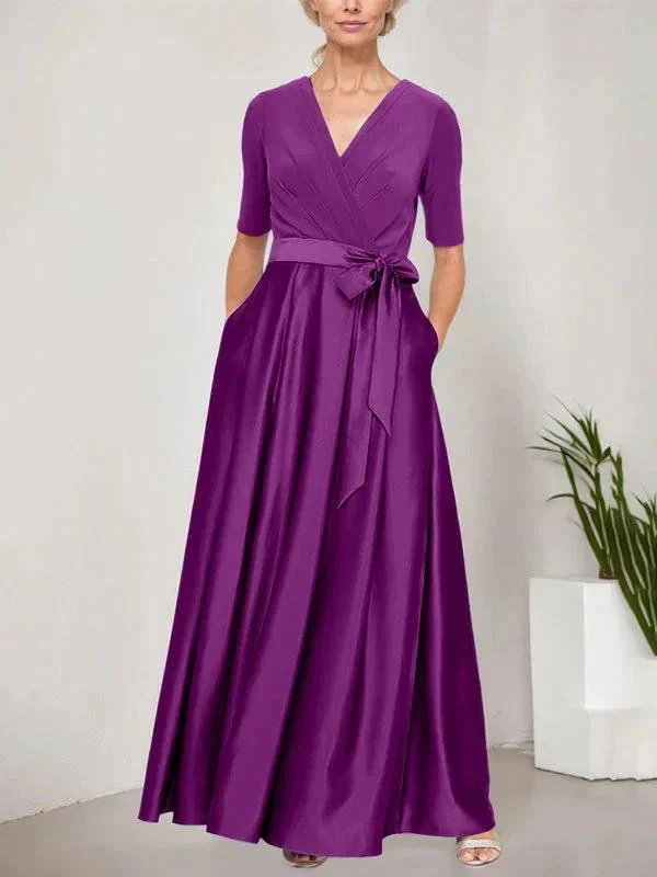 Surplice Neckline Ballgown with Full Satin Skirt & Jersey Bodice - Image 32