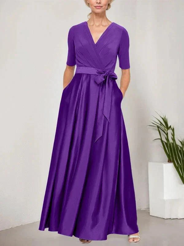 Surplice Neckline Ballgown with Full Satin Skirt & Jersey Bodice - Image 33