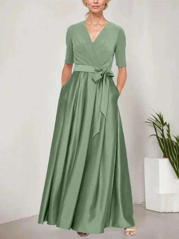Surplice Neckline Ballgown with Full Satin Skirt & Jersey Bodice - Image 36