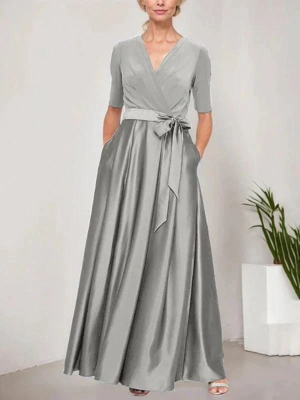 Surplice Neckline Ballgown with Full Satin Skirt & Jersey Bodice - Image 37