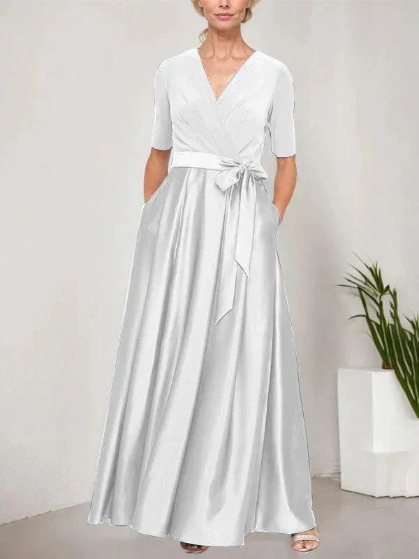 Surplice Neckline Ballgown with Full Satin Skirt & Jersey Bodice - Image 39
