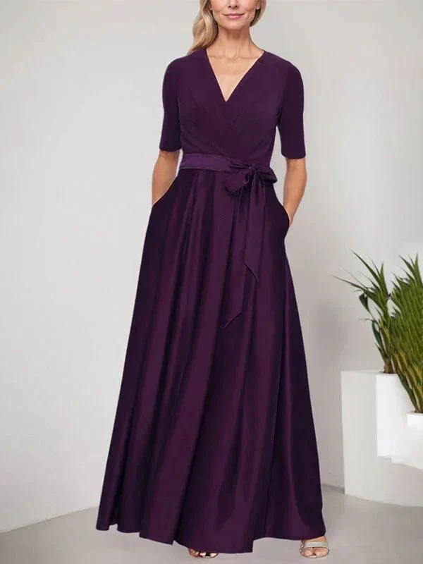 Surplice Neckline Ballgown with Full Satin Skirt & Jersey Bodice - Image 5