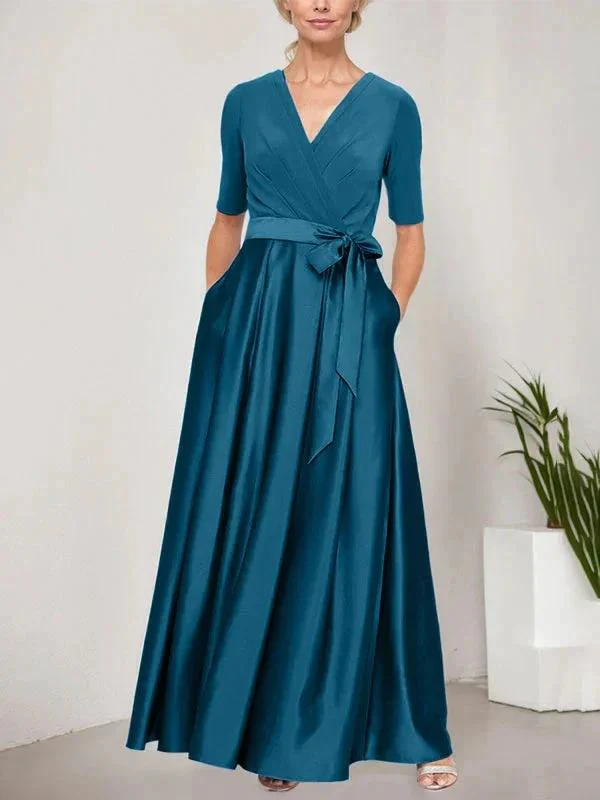 Surplice Neckline Ballgown with Full Satin Skirt & Jersey Bodice - Image 7