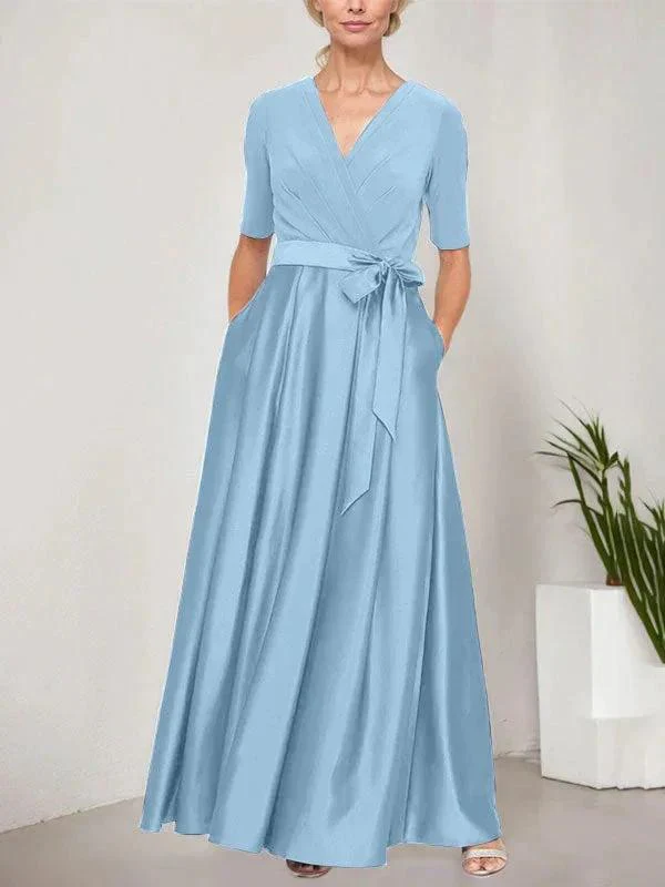 Surplice Neckline Ballgown with Full Satin Skirt & Jersey Bodice - Image 8