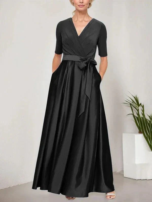 Surplice Neckline Ballgown with Full Satin Skirt & Jersey Bodice - Image 9