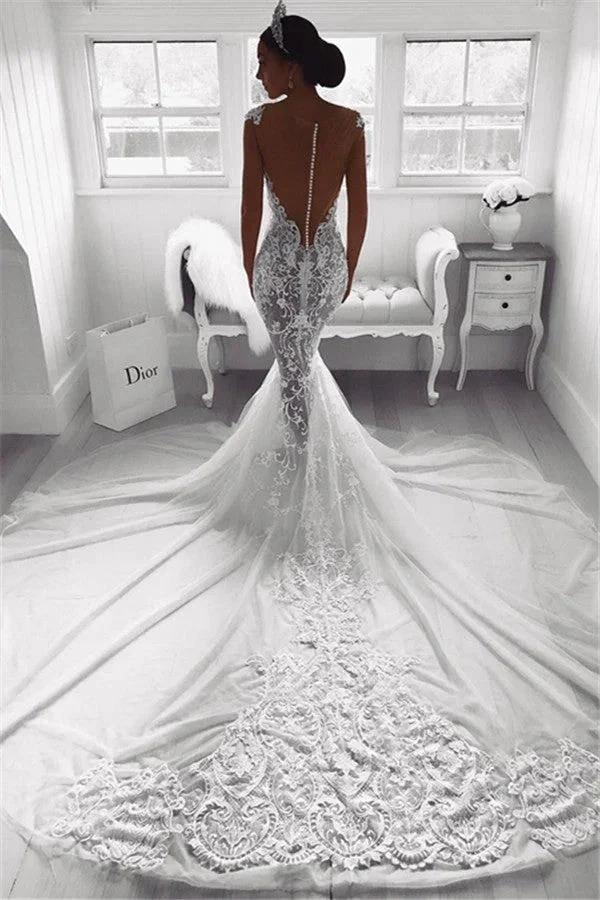 Beautiful Mermaid Straps Wedding Dress Sheer Tulle Sleeveless Appliques Bridal Wears - Image 2