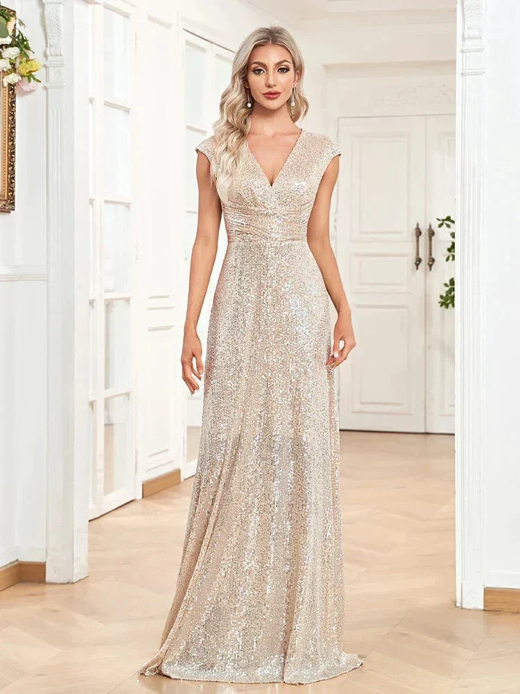 Sweep Train Sparkly Sequin Luxurious Evening Long Dresses Formal Occasion Elegant Prom Dress 2025 Luxury Gown Birthday - Image 2