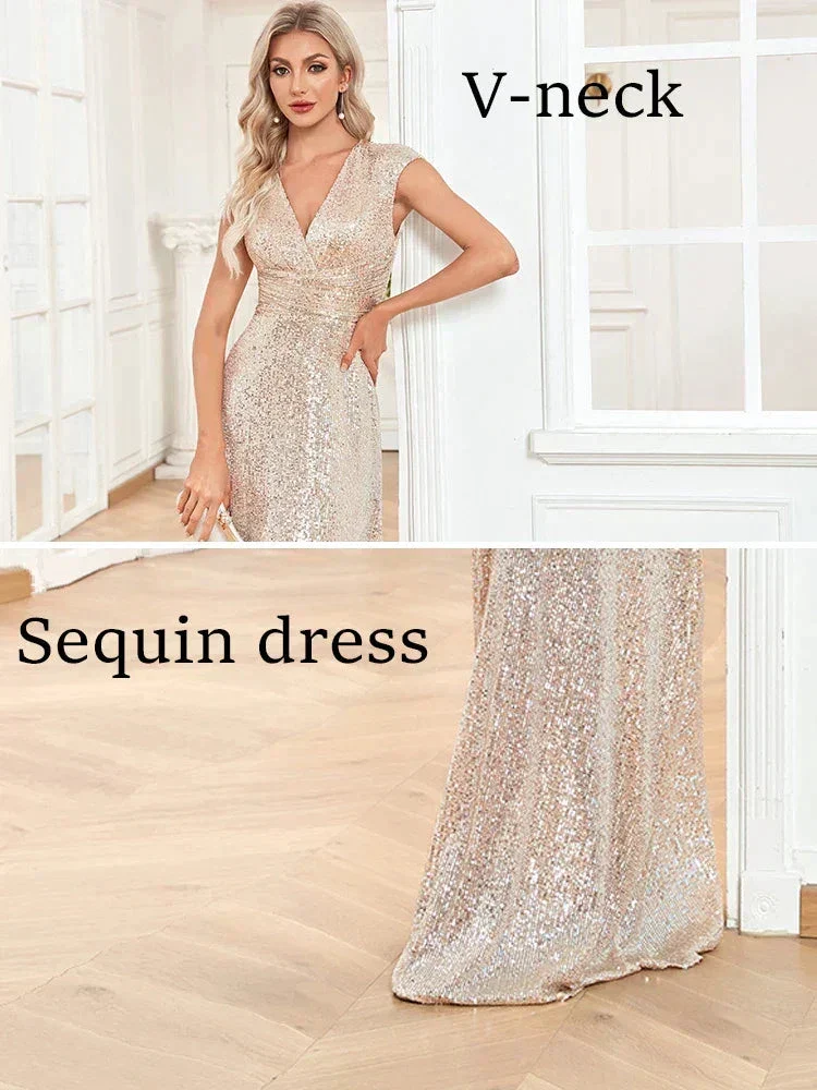 Sweep Train Sparkly Sequin Luxurious Evening Long Dresses Formal Occasion Elegant Prom Dress 2025 Luxury Gown Birthday - Image 4