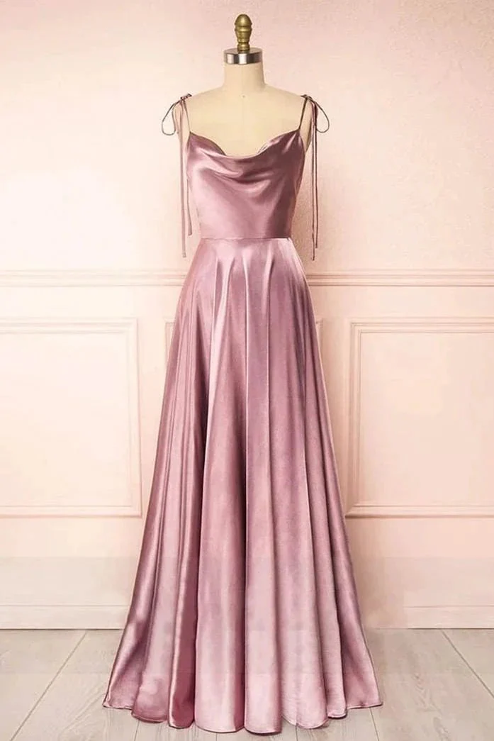 Sweet A-line Cowl Neck Silk Long Prom Dress - Image 2