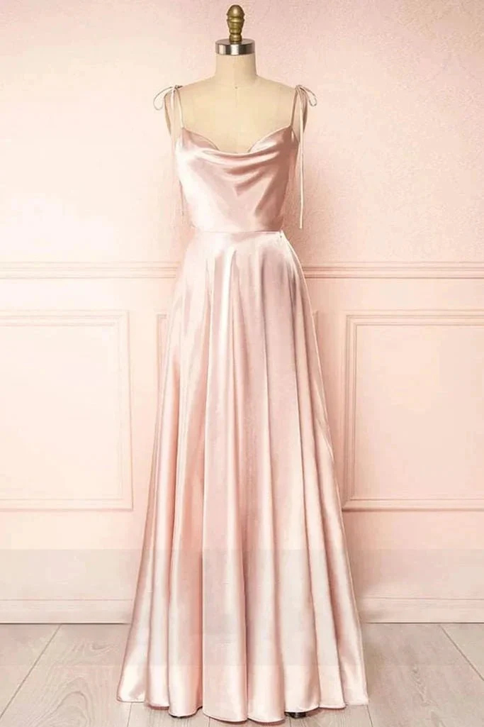 Sweet A-line Cowl Neck Silk Long Prom Dress - Image 3