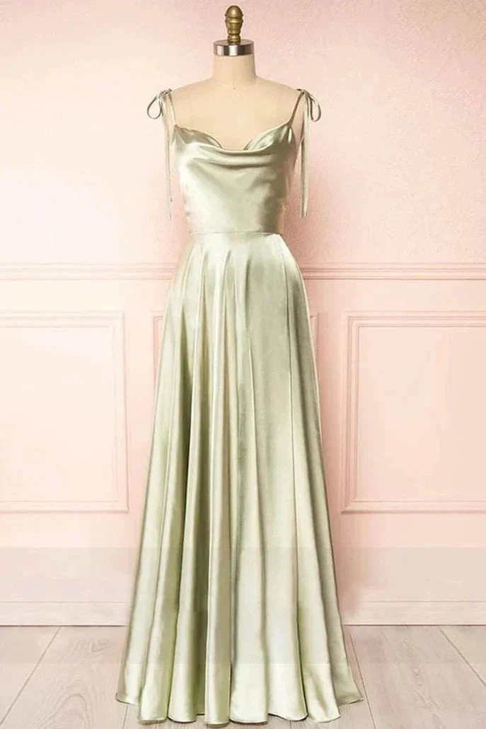 Sweet A-line Cowl Neck Silk Long Prom Dress - Image 5