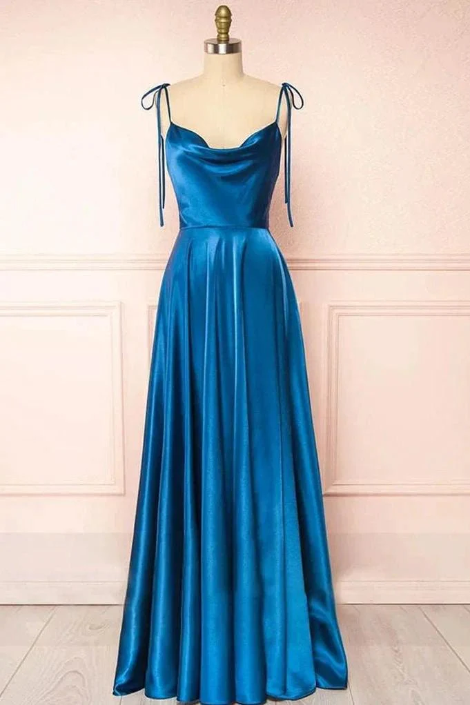 Sweet A-line Cowl Neck Silk Long Prom Dress - Image 7