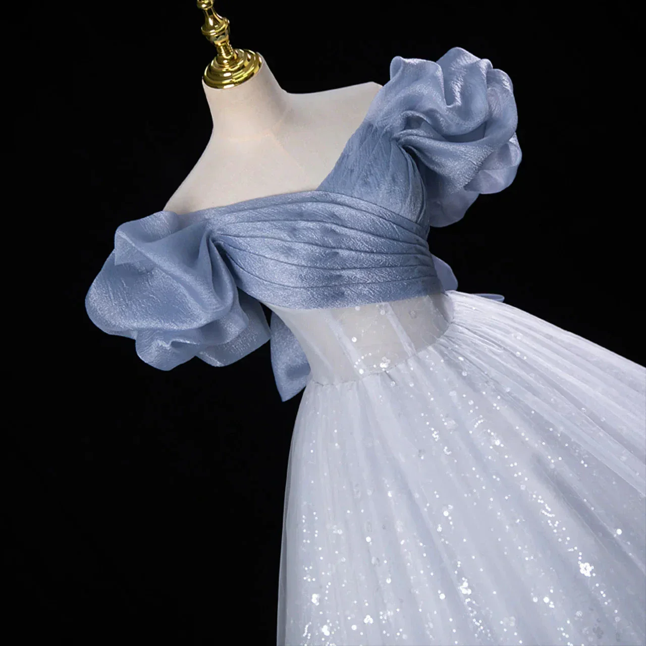 Sweet Blue Tulle Sequins Evening Dress Fairy Ball Gown Y7679 - Image 2