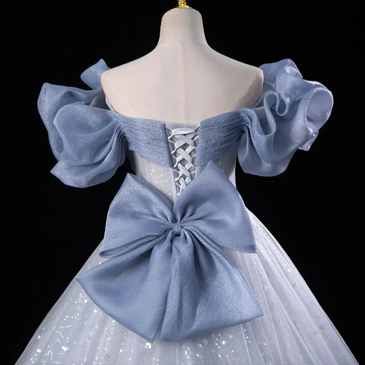 Sweet Blue Tulle Sequins Evening Dress Fairy Ball Gown Y7679 - Image 3