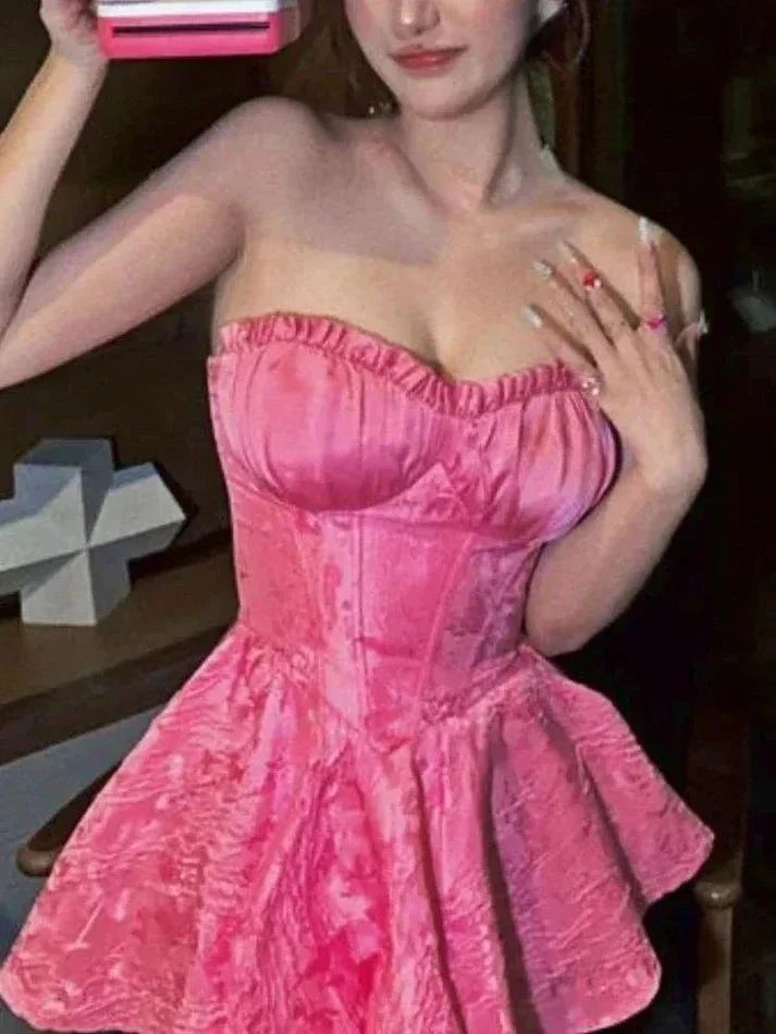 Sweet Pink A Line Strapless Short Homecoming Dress Y7753 - Image 2