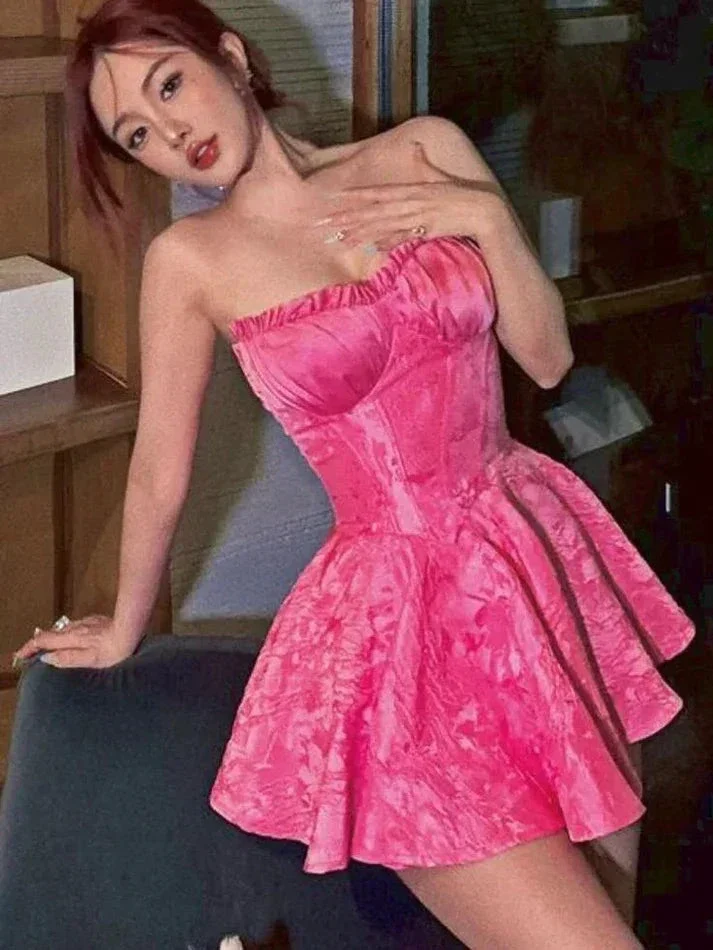 Sweet Pink A Line Strapless Short Homecoming Dress Y7753 - Image 3