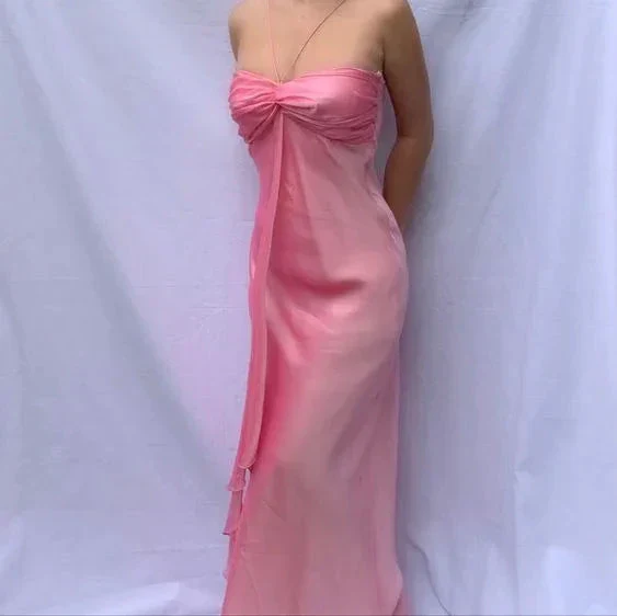 Sweet Pink Chiffon Long Prom Dress Strapless Formal Party Evening Dress Y7560 - Image 2