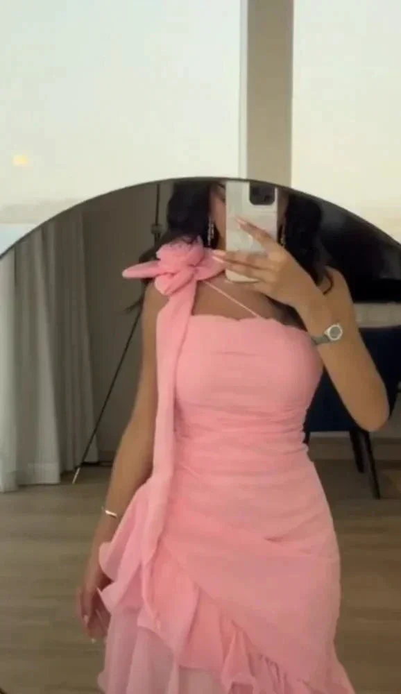 Sweet Pink Chiffon Ruffles Evening Dress Formal Prom Dress Y7899 - Image 2