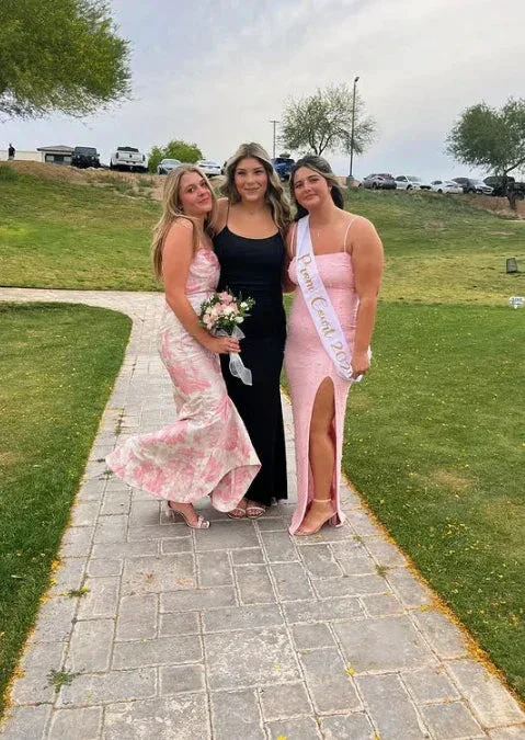 Sweet Pink Satin Print Floral Evening Dress Mermaid Prom Dress Y7828 - Image 3
