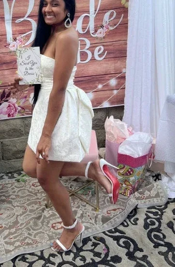 Sweet Pink Strapless Satin Print Homecoming Dress,Short Prom Dress With Bow Y7965 - Image 4