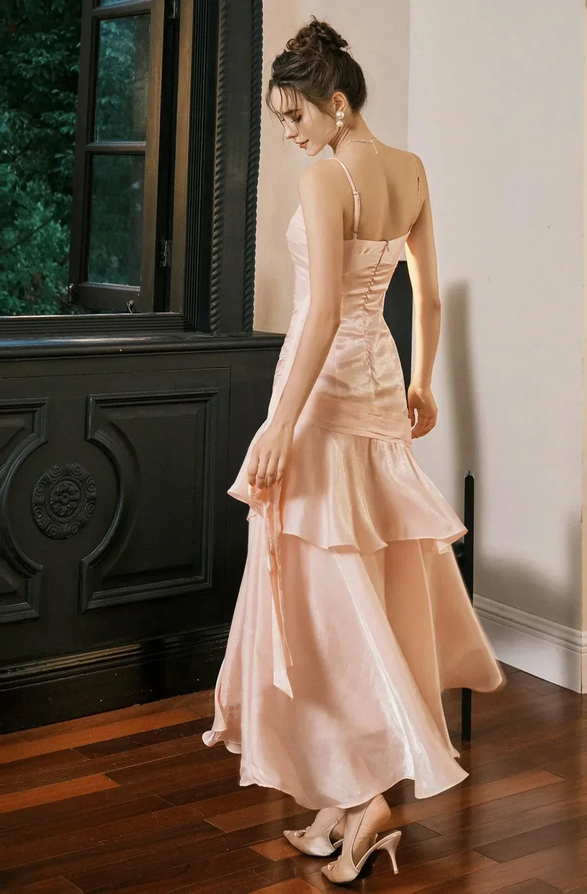 Sweet Pink Sweetheart Straps Mermaid Evening Dress Satin Long Prom Dress Y8092 - Image 3