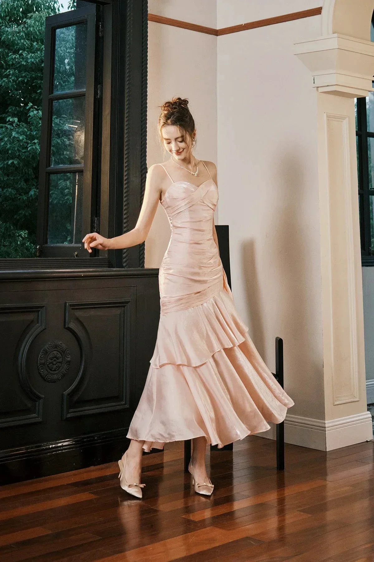 Sweet Pink Sweetheart Straps Mermaid Evening Dress Satin Long Prom Dress Y8092 - Image 4