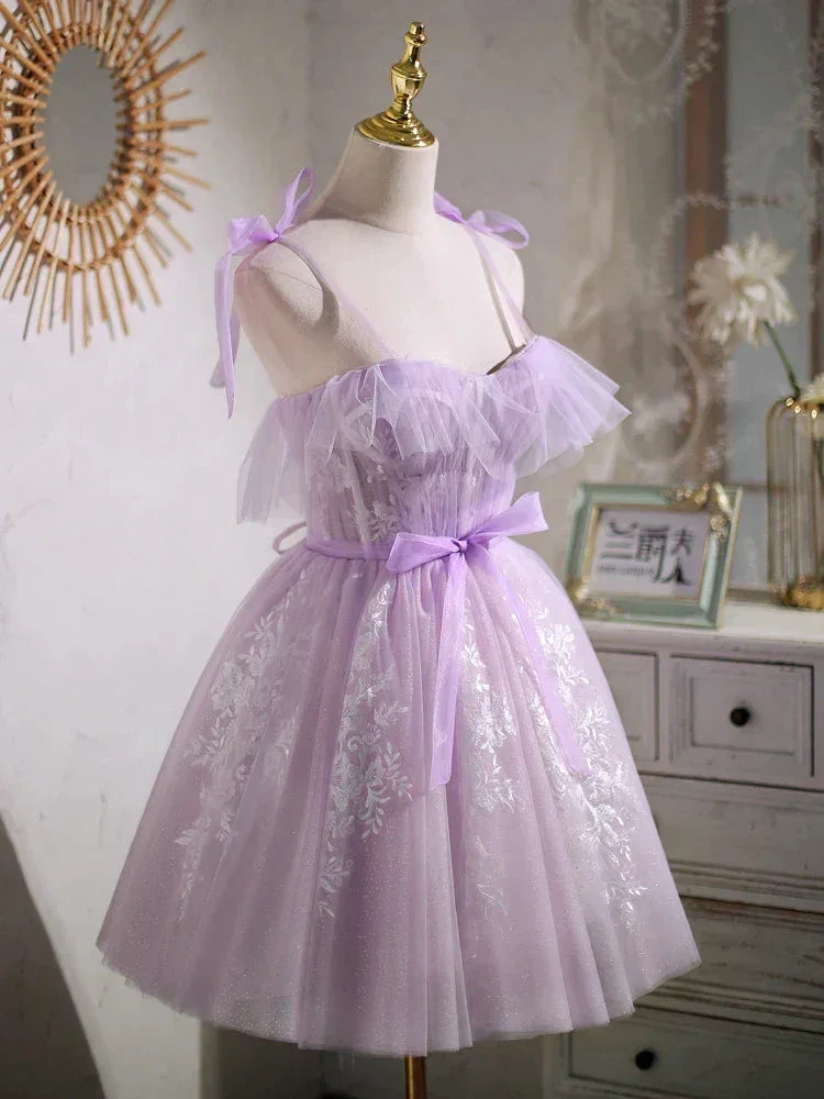 Sweet Purple A-line Short Prom Dress Homecoming Dress with Ribbon PD463 - Image 2