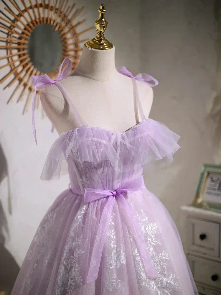 Sweet Purple A-line Short Prom Dress Homecoming Dress with Ribbon PD463 - Image 3