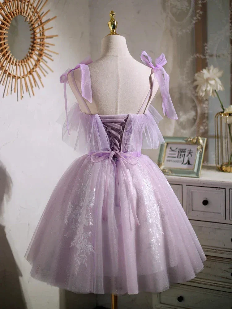 Sweet Purple A-line Short Prom Dress Homecoming Dress with Ribbon PD463 - Image 4
