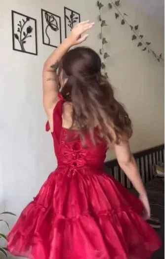 Sweet Red A Line Tulle Homecoming Dress Short Prom Dress Y8509 - Image 2