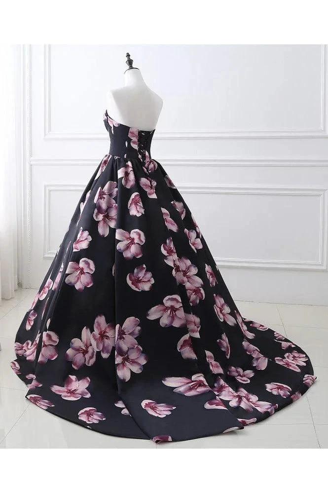 Sweetheart A Line Long Print Flower Evening Dresses - Image 2