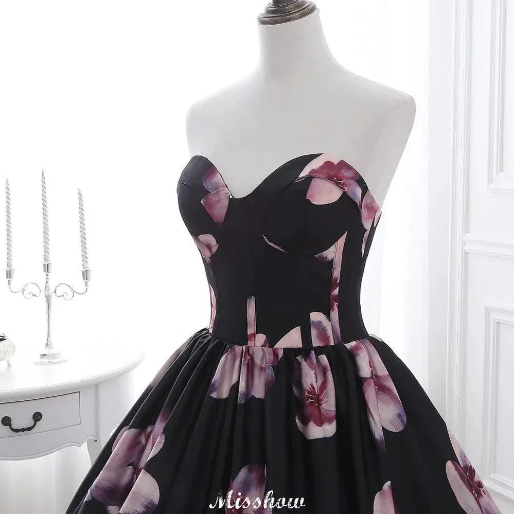 Sweetheart A Line Long Print Flower Evening Dresses - Image 3