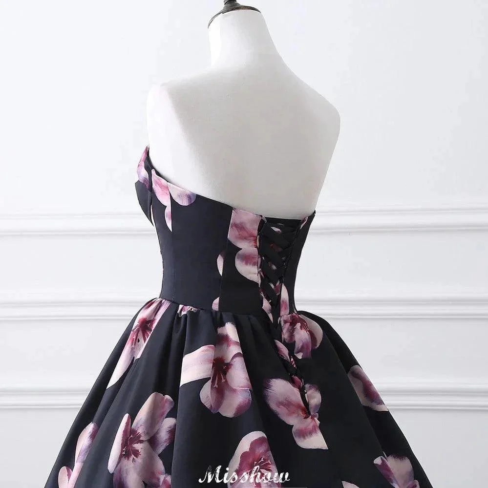 Sweetheart A Line Long Print Flower Evening Dresses - Image 4