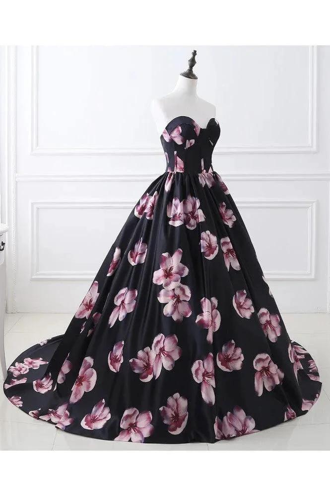 Sweetheart A Line Long Print Flower Evening Dresses - Image 5