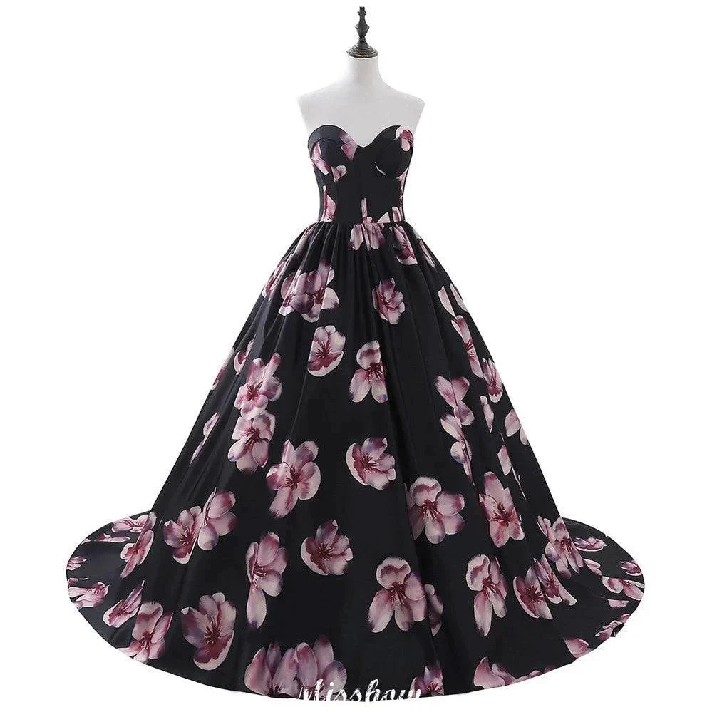 Sweetheart A Line Long Print Flower Evening Dresses - Image 7