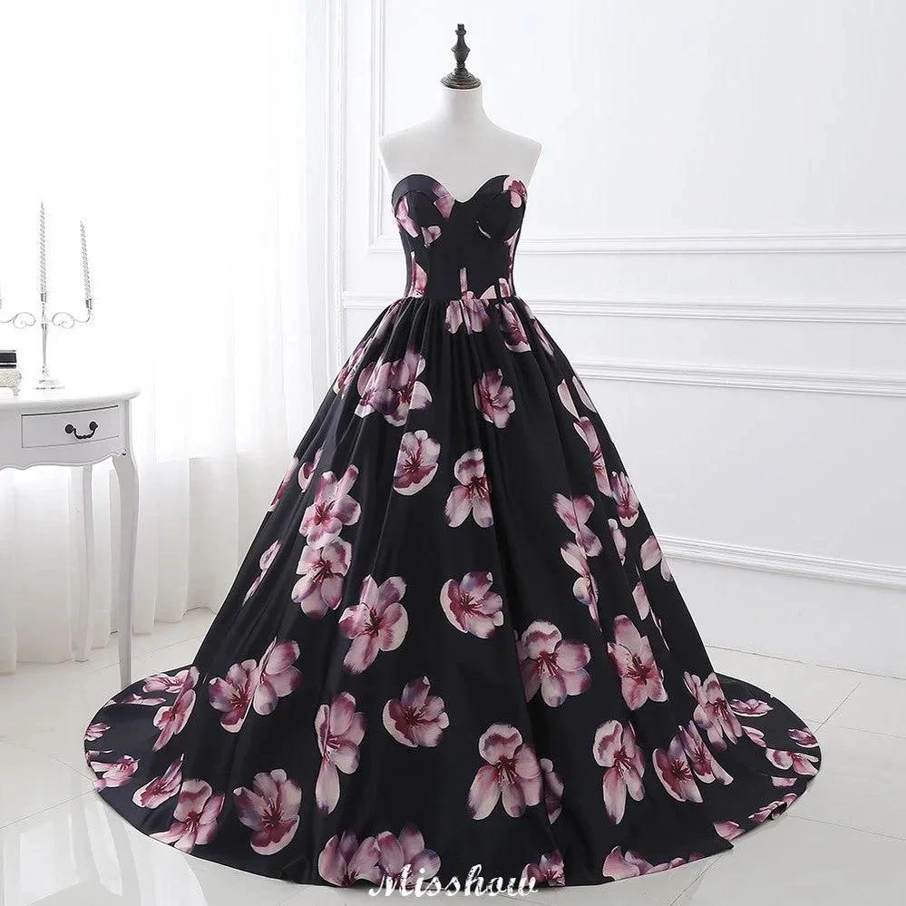 Sweetheart A Line Long Print Flower Evening Dresses - Image 9