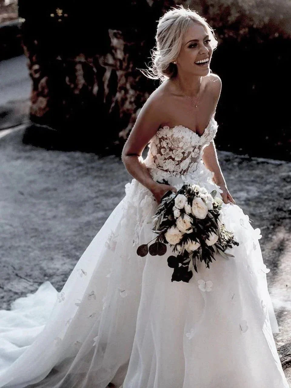 Sweetheart A-line Wedding Dresses Tulle Appliqued Gowns  WD466 - Image 2