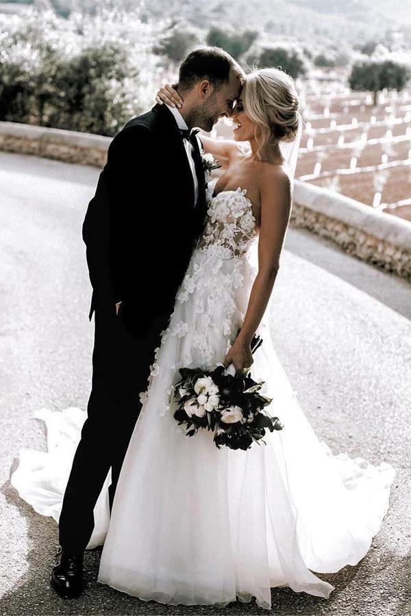 Sweetheart A-line Wedding Dresses Tulle Appliqued Gowns  WD466 - Image 3