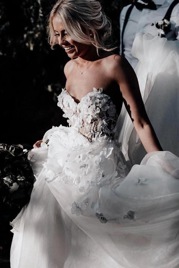 Sweetheart A-line Wedding Dresses Tulle Appliqued Gowns  WD466 - Image 4