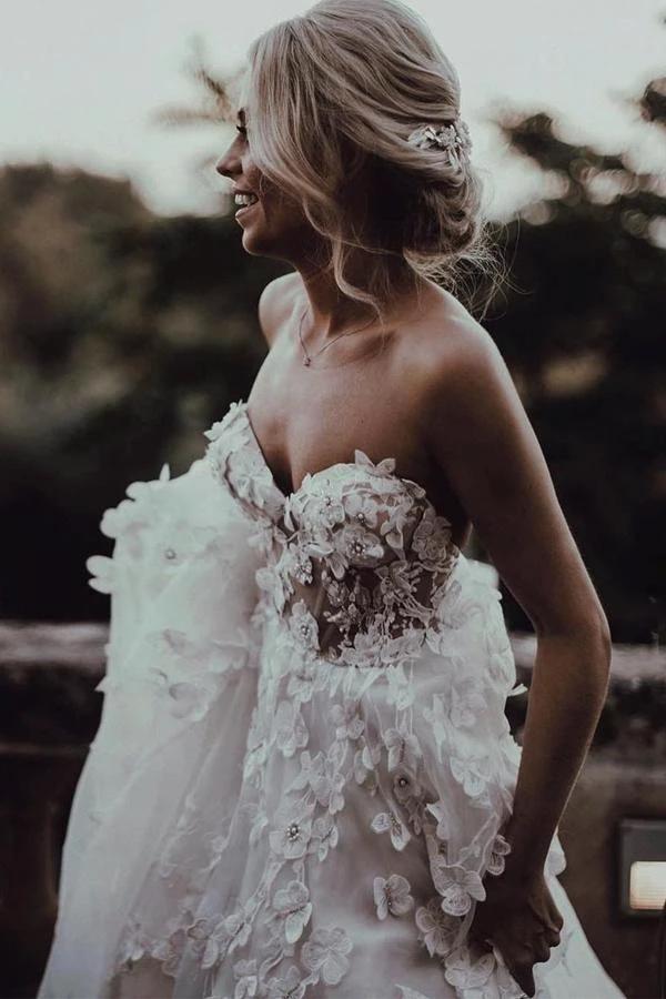 Sweetheart A-line Wedding Dresses Tulle Appliqued Gowns  WD466 - Image 6