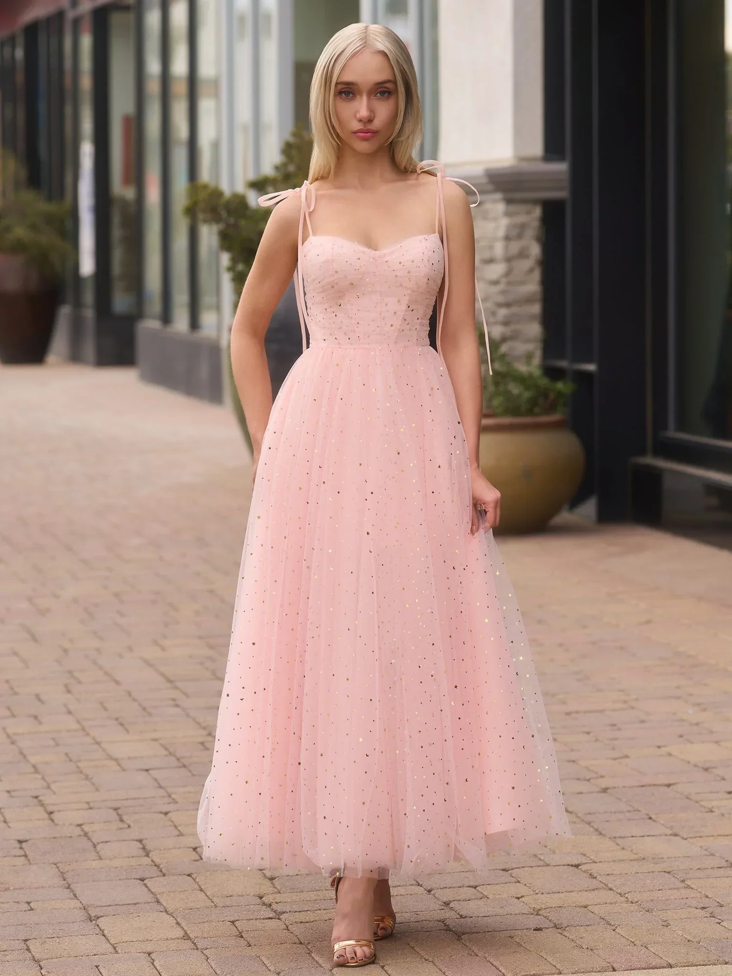 Sweetheart Neckline Starlit Cloar Maxi Length Tulle Prom Dress - Image 5