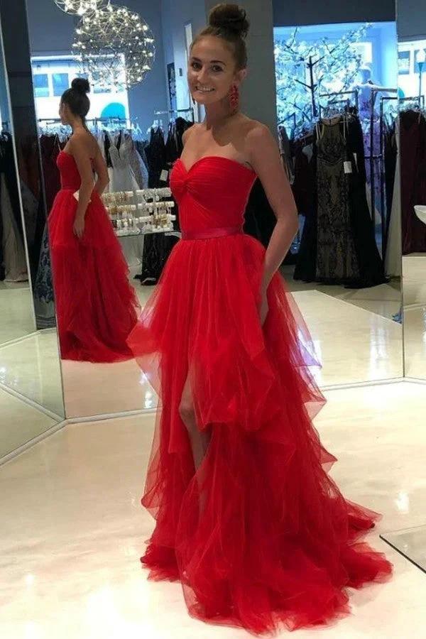 Sweetheart Backless Red Evening Dresses Tulle Ruffled Y1237 - Image 2
