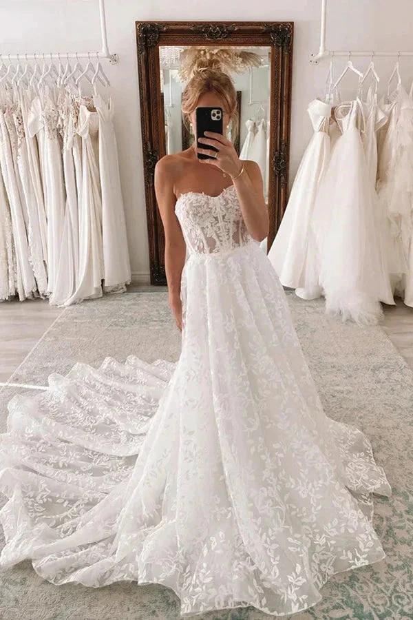 Sweetheart Ball Gown Lace Wedding Dress With Detachable Puff Sleeves WD640 - Image 2