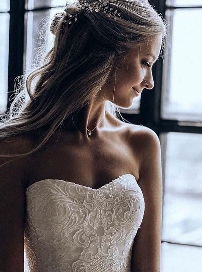 Sweetheart Ball Gown Sweep Train Tulle Wedding Dress with Appliques  WD442 - Image 3