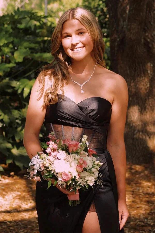 Sweetheart Black Corset Long Prom Dress With Split PSK593 - Image 2
