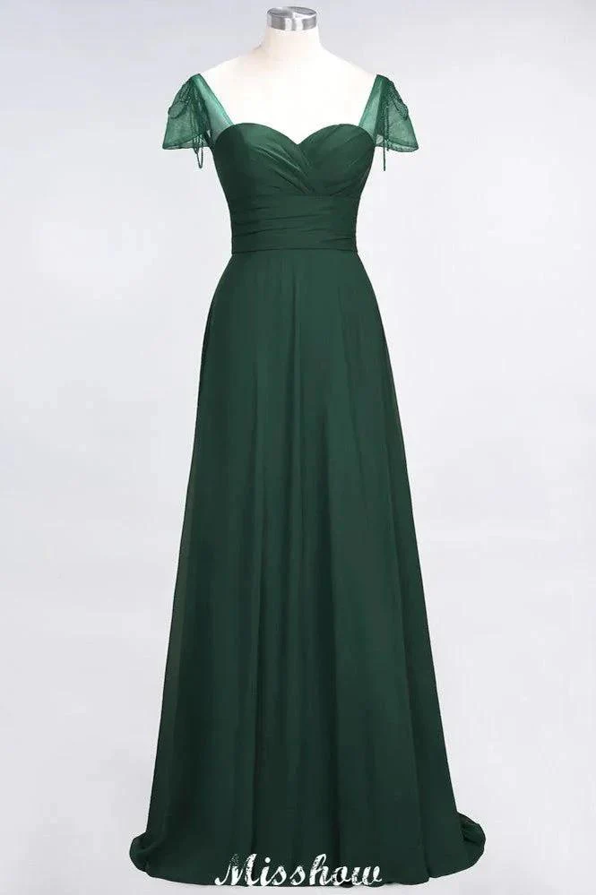 Sweetheart Cap-Sleeves Ruffle Floor-Length Bridesmaid Dress with Beadings Moher if the Bride Dresses - Image 10