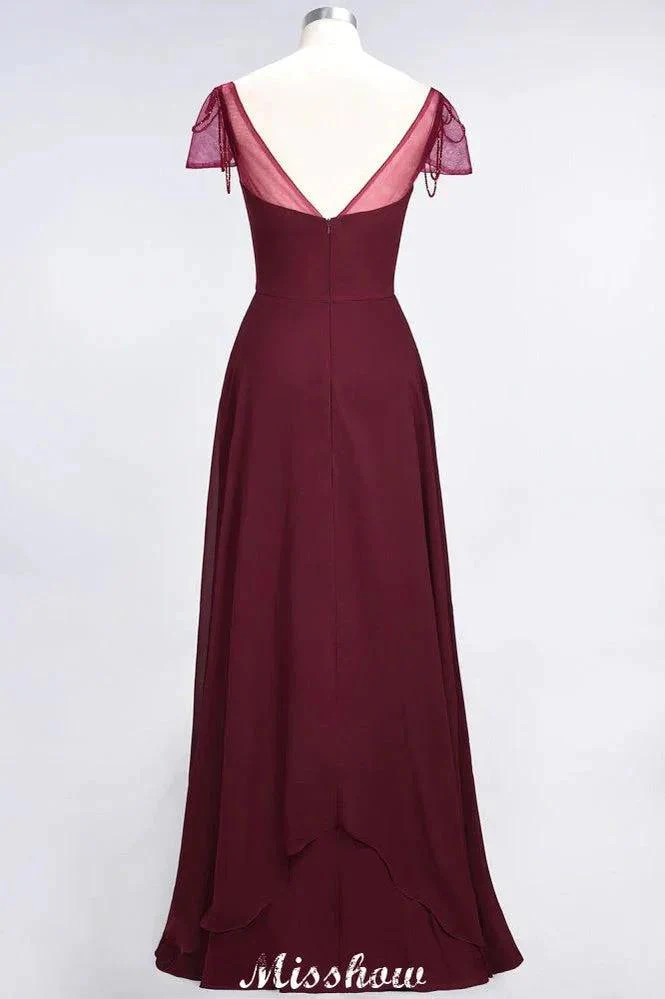 Sweetheart Cap-Sleeves Ruffle Floor-Length Bridesmaid Dress with Beadings Moher if the Bride Dresses - Image 2