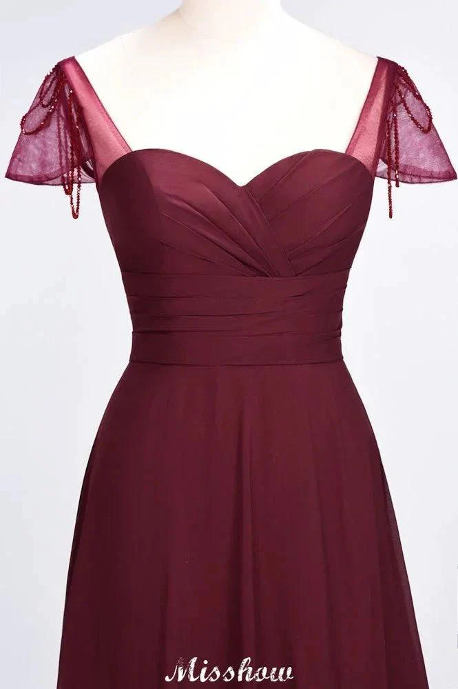 Sweetheart Cap-Sleeves Ruffle Floor-Length Bridesmaid Dress with Beadings Moher if the Bride Dresses - Image 3