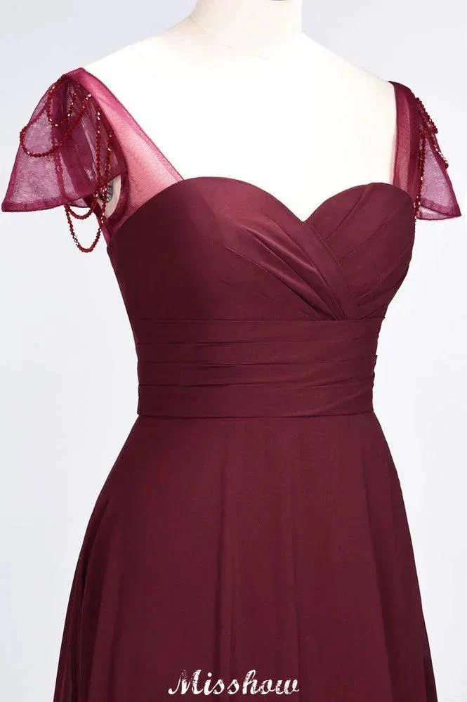 Sweetheart Cap-Sleeves Ruffle Floor-Length Bridesmaid Dress with Beadings Moher if the Bride Dresses - Image 4
