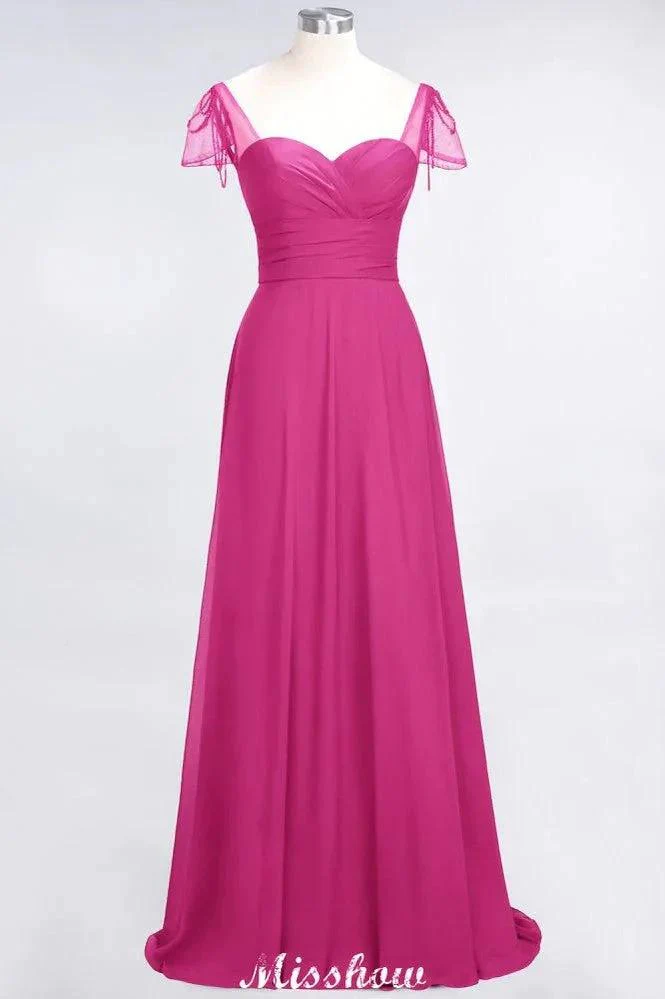 Sweetheart Cap-Sleeves Ruffle Floor-Length Bridesmaid Dress with Beadings Moher if the Bride Dresses - Image 7